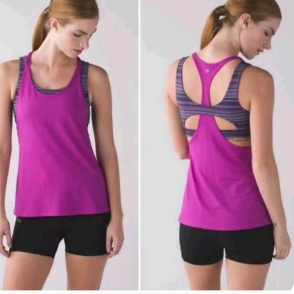 Lululemon All Sport Support Tank Bra ComboTop Ultra Violet Space Dye Size 6